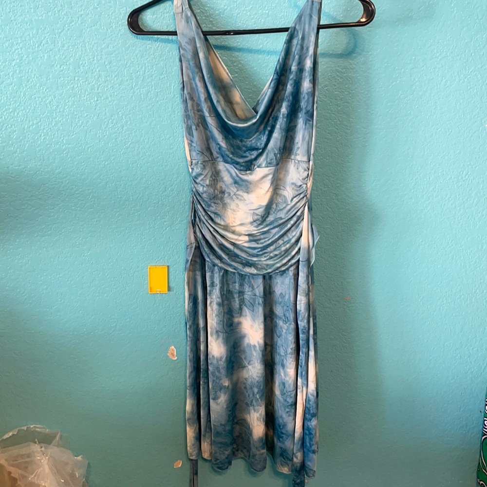 Blue Flower Pattern Cocktail Dress